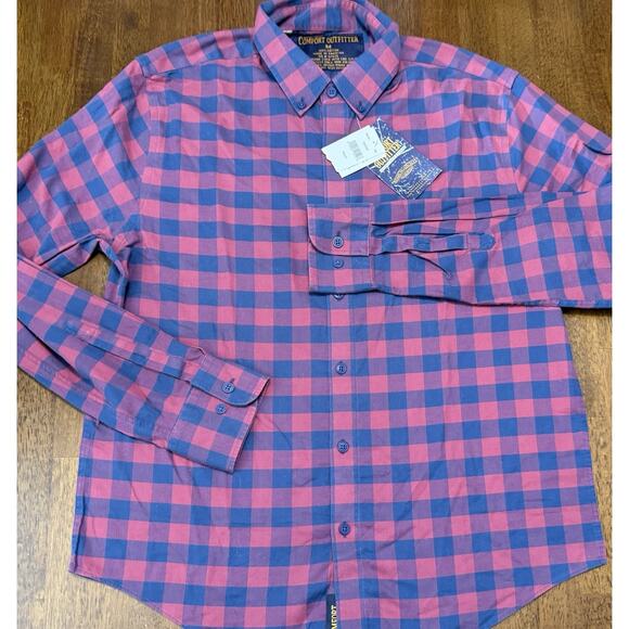 NEW Comfort Outfitter Mens Red Blue Plaid Button Up Shirt Long Sleeve Size M - Picture 2 of 2